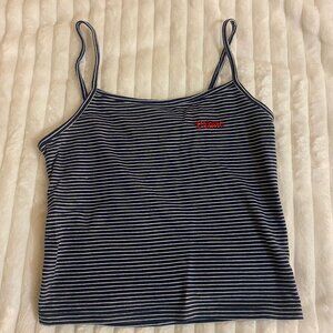 💙 Vintage Forever 21 Navy Striped and French Embroidered Nautical Tank Top